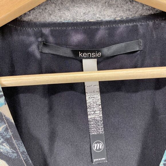 5/$45 Kensie Dress Women M Medium Beige Floral Shift Short V-Neck Full Zip - Picture 5 of 9